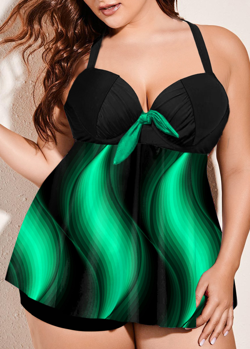 Green plus size,Floral plus size,ROTITA Spaghetti Strap Plus Size Printed Swimdress and Shorts