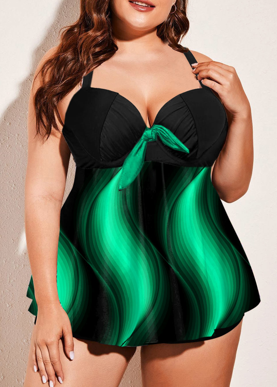 Green plus size,Floral plus size,ROTITA Spaghetti Strap Plus Size Printed Swimdress and Shorts