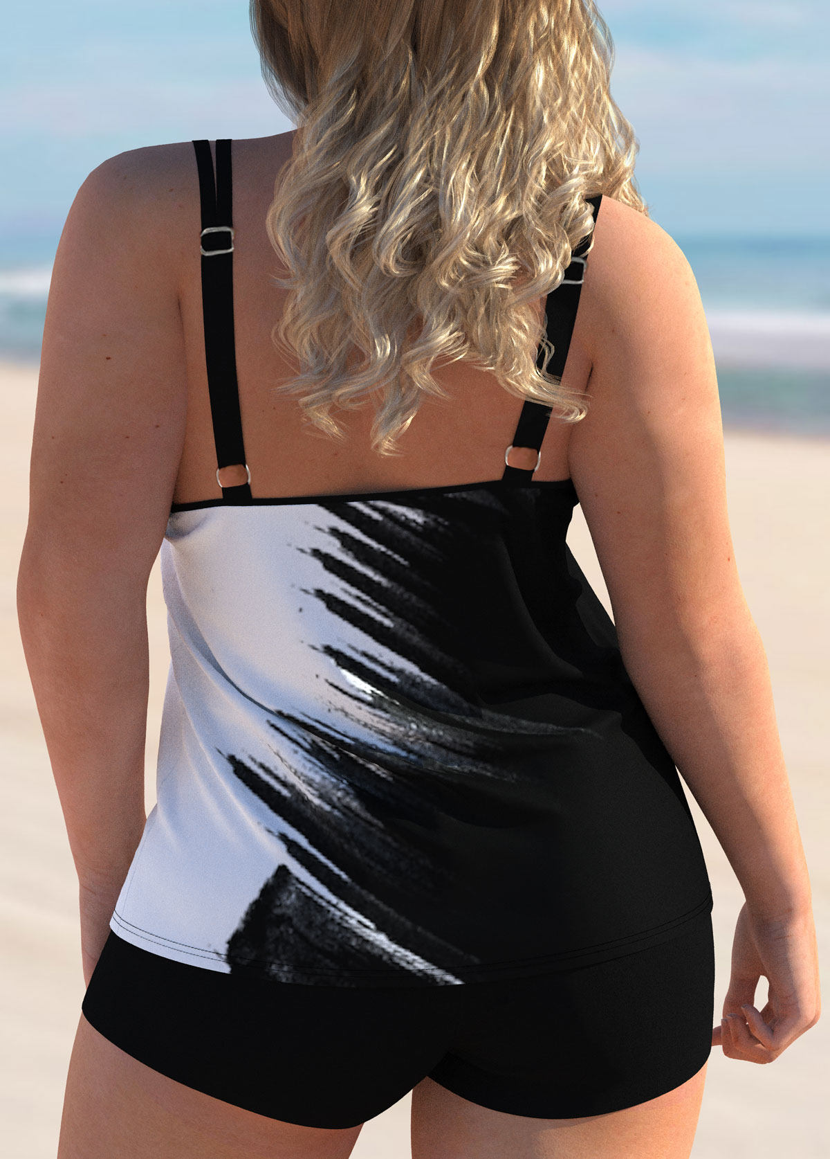 Black plus size,Floral plus size,ROTITA Printed Plus Size Spaghetti Strap Tankini Set