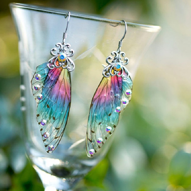 Boucles d'oreilles en forme d'ailes de papillon de couleur arc-en-ciel