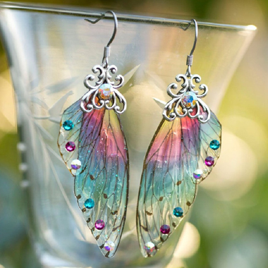 Silvery White jewelry,Butterfly Wings Design Rainbow Color Earrings