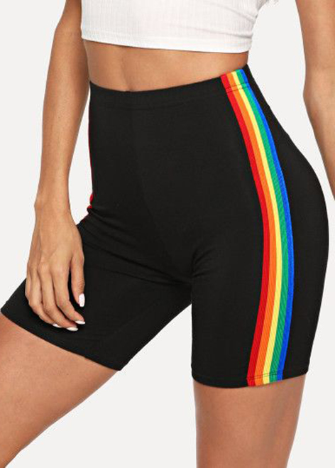 ROTITA Striped Rainbow Color High Waisted Swim Shorts