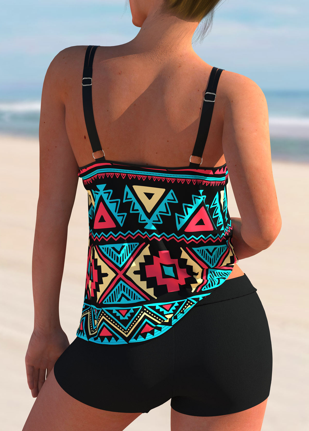 Multi Color swimwear,Tribal swimwear,ROTITA Spaghetti Strap Tribal Print Tankini Set
