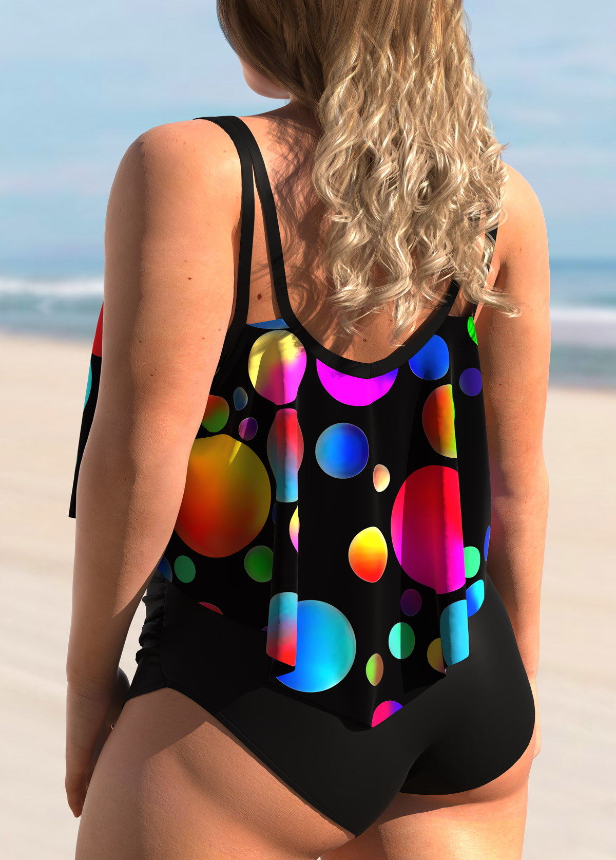 Multi Color plus size,Dot plus size,ROTITA Polka Dot Rainbow Color Plus Size Tankini Set