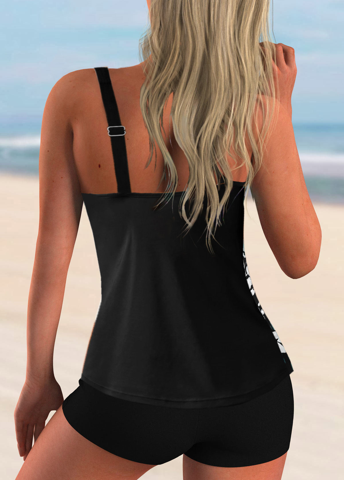 White swimwear,Plants swimwear,Spaghetti Strap Leaf Print Tankini Set