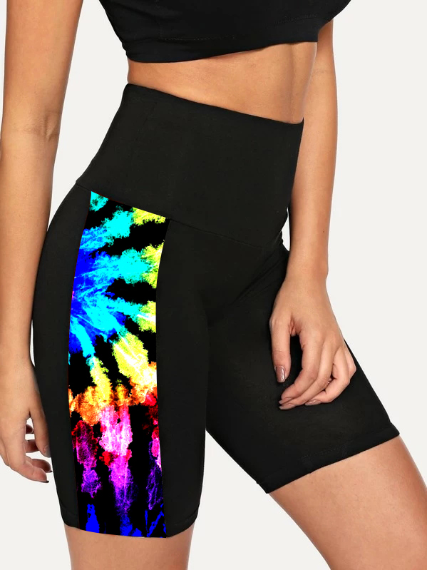 Black swimwear,Floral swimwear,ROTITA High Waisted Tie Dye Print Swim Shorts