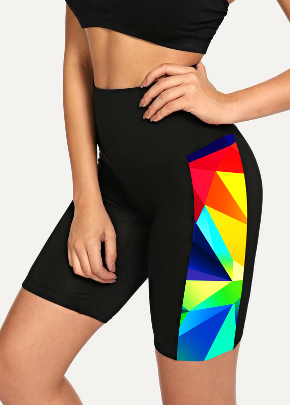 Black swimwear,Geometric swimwear,ROTITA Geometric Print High Waisted Swim Shorts