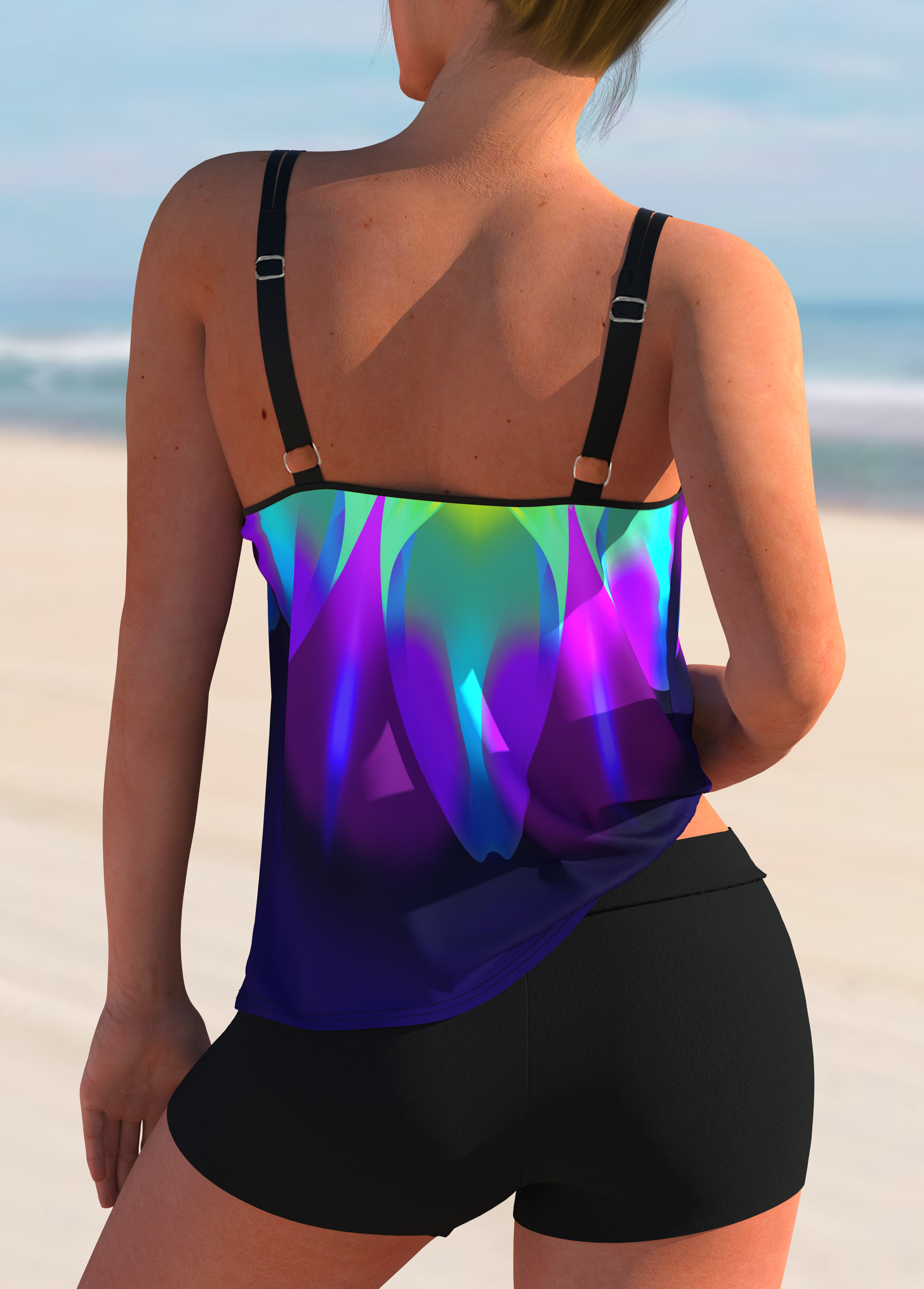 Multi Color swimwear,Dazzle Colorful swimwear,ROTITA Spaghetti Strap Colorful Printed Tankini Set 