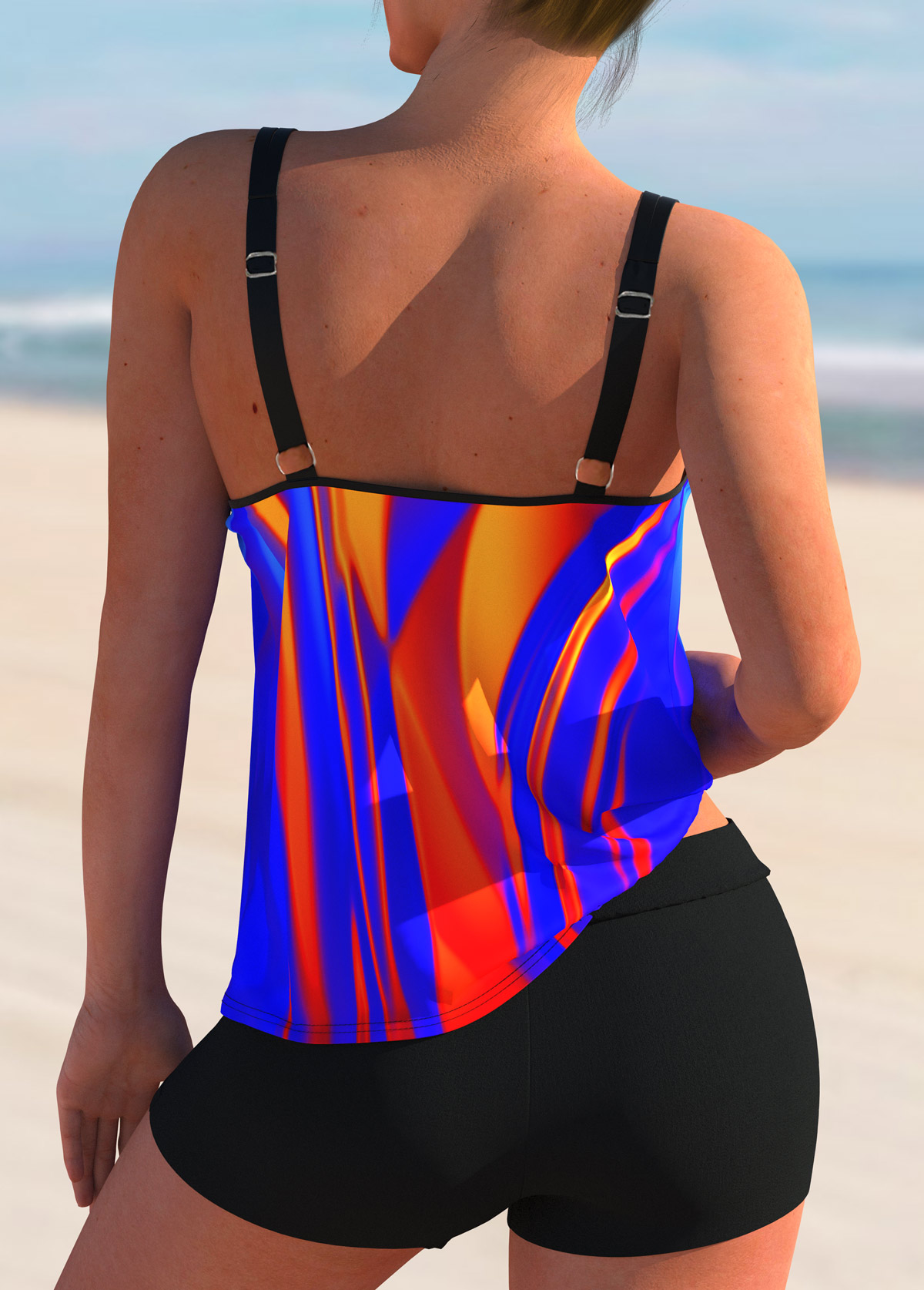 Multi Color swimwear,Floral swimwear,ROTITA Printed Colorful Mid Waist Tankini Set