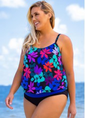 Multi Color plus size,Floral plus size,ROTITA Floral Print Plus Size Spaghetti Strap Tankini Top