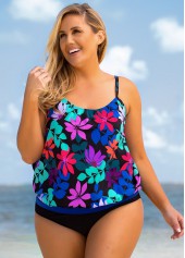 Multi Color plus size,Floral plus size,ROTITA Floral Print Plus Size Spaghetti Strap Tankini Top