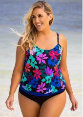 Multi Color plus size,Floral plus size,ROTITA Floral Print Plus Size Spaghetti Strap Tankini Top