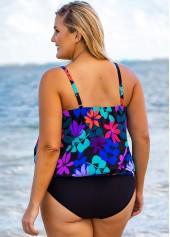 Multi Color plus size,Floral plus size,ROTITA Floral Print Plus Size Spaghetti Strap Tankini Top