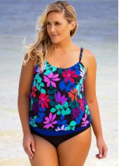 ROTITA Floral Print Plus Size Spaghetti Strap Tankini Top-No Bottom