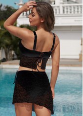 Black swimwear,Plain Color swimwear,ROTITA Drawstring Spaghetti Strap Lace Bikini Set