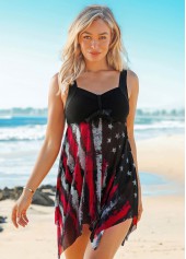 Flag swimwear,ROTITA Wide Strap American Flag Print Asymmetric Hem Swimdress and Shorts