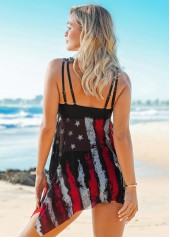 Flag swimwear,ROTITA Wide Strap American Flag Print Asymmetric Hem Swimdress and Shorts