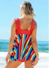 Multi Color swimwear,Rainbow Color swimwear,Striped swimwear,ROTITA Wide Strap Rainbow Stripe Mid Waist Swimdress and Shorts
