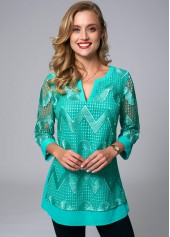 ROTITA Embroidered 3/4 Sleeve Split Neck Blouse