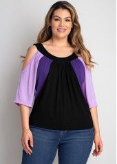 ROTITA Contrast Plus Size Cold Shoulder T Shirt