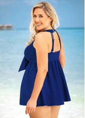 Blue plus size,Plain Color plus size,ROTITA Bowknot Plus Size Solid Swimdress and Panty 