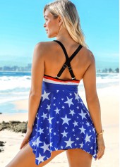 Flag swimwear,ROTITA Asymmetric Hem American Flag Print Swimdress and Shorts