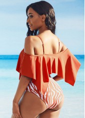 Red swimwear,Contrast Color swimwear,Zebra Print Strappy Cold Shoulder Bikini Set