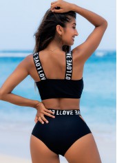 Black swimwear,Letter swimwear,High Waisted Letter Print Bikini Set