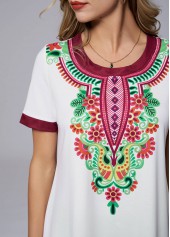White tops,Tribal tops,ROTITA Round Neck Short Sleeve Tribal Print T Shirt
