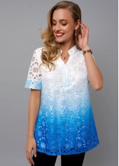 Multi Color tops,Tie Dye tops,ROTITA Split Neck Tie Dye Print Lace Blouse