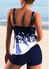 Navy swimwear,Floral swimwear,ROTITA Ombre Floral Print Spaghetti Strap Tankini Set	
