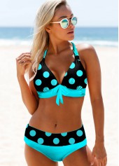 ROTITA Halter Neck Polka Dot Bowknot Bikini Set