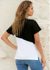 Black tops,Contrast Color tops,Short Sleeve Round Neck Contrast T Shirt