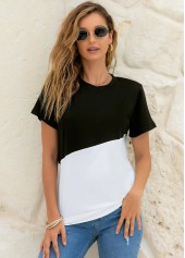 Black tops,Contrast Color tops,Short Sleeve Round Neck Contrast T Shirt