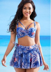 Blue swimwear,Plants swimwear,ROTITA High Waisted Leaf Print Bikini Set