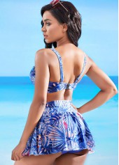 Blue swimwear,Plants swimwear,ROTITA High Waisted Leaf Print Bikini Set