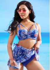 Blue swimwear,Plants swimwear,ROTITA High Waisted Leaf Print Bikini Set