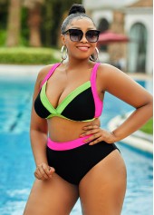 ROTITA Contrast Plus Size High Waisted Bikini Set 