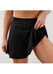 Black High Waisted Pocket Pleated Hem Swim Skirt