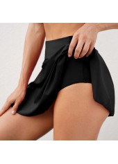 Black High Waisted Pocket Pleated Hem Swim Skirt