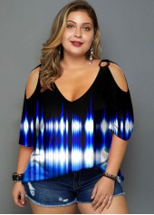 ROTITA Colorful Print Plus Size Cold Shoulder T Shirt