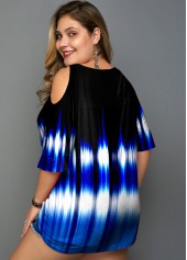 Blue plus size,Dazzle Colorful plus size,ROTITA Colorful Print Plus Size Cold Shoulder T Shirt