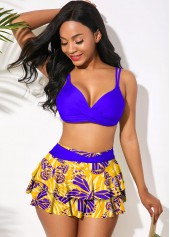Purple swimwear,Animal Print swimwear,ROTITA Cross Front Butterfly Print High Waisted Bikini Set