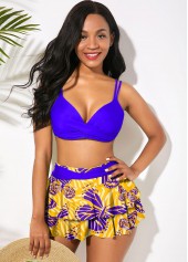 Purple swimwear,Animal Print swimwear,ROTITA Cross Front Butterfly Print High Waisted Bikini Set