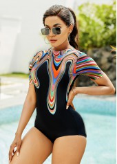 Multi Color swimwear,Marble swimwear,ROTITA Short Sleeve Paisley Print Surfing Suit