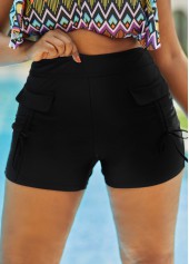 Black plus size,Plain Color plus size,ROTITA High Waisted Plus Size Drawstring Detail Swim Shorts