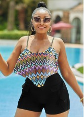 Black plus size,Plain Color plus size,ROTITA High Waisted Plus Size Drawstring Detail Swim Shorts