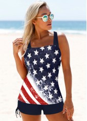 Tie Side American Flag Print Tankini Set