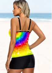 Multi Color swimwear,Dazzle Colorful swimwear,ROTITA Rainbow Color Spaghetti Strap Tankini Set