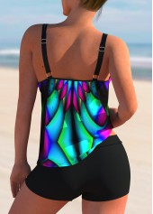 Cyan swimwear,Dazzle Colorful swimwear,ROTITA Spaghetti Strap Colorful Printed Tankini Set 